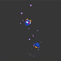 Two Blue Cartoon Characters With Lifebuoy Bow Tie On Reflective Ground And Pink Confetti