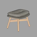 Modern Gray Cushioned Stool With Wooden Legs And Patterned Seat Design