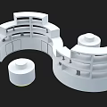 Modern White Exhibition Island Design With Curved Structure Shelves And Circular Bases