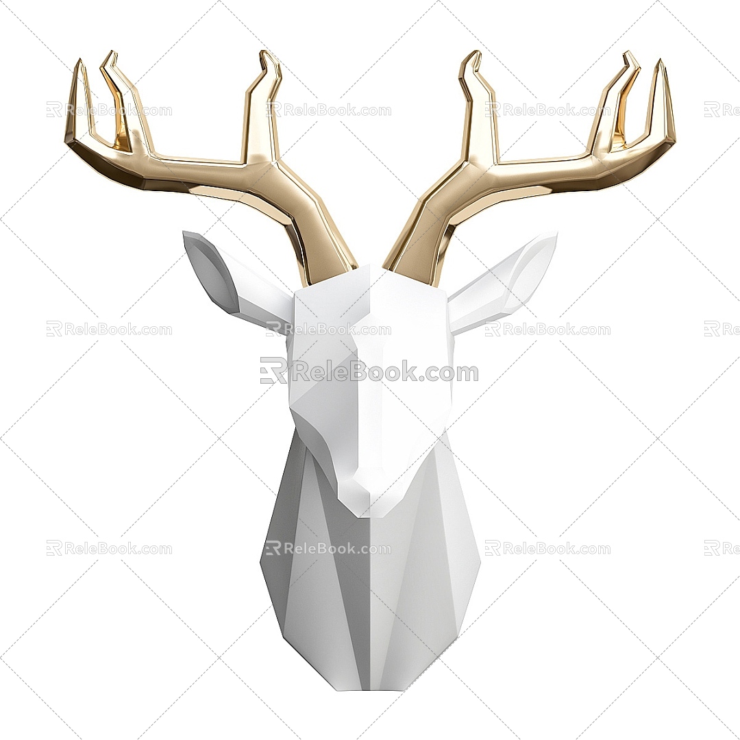 White Deer Head Art Wall Decoration 3d model