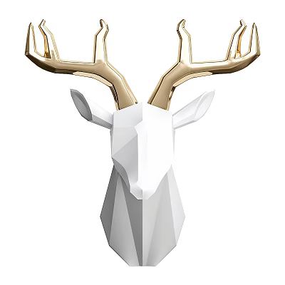 Modern Deer Head Animal Wall Decor With Geometric Design White Body And Golden Antlers 3d model