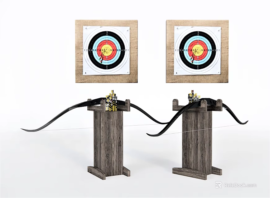 Archery Sports Equipment With Wooden Stands Crossbows And Targets For Training Practice 3d model 