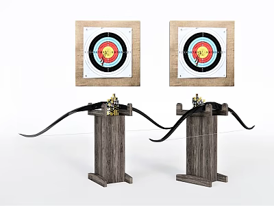Archery Sports Equipment With Wooden Stands Crossbows And Targets For Training Practice 3d model