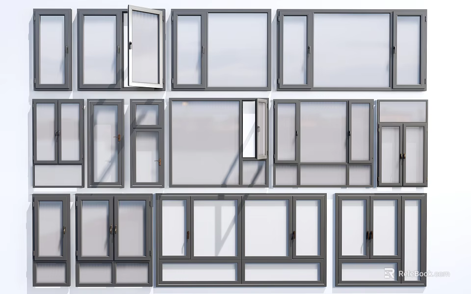 Multiple Window Styles With Different Frame Designs And Glass Panels 3d model