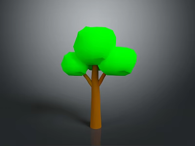 3D Model Green Tree with Brown Trunk and Green Canopy in Gray Background 3d model