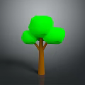 3D Model Green Tree with Brown Trunk and Green Canopy in Gray Background