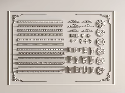 Various Types of Gypsum Molding Decorative Profiles Ornate Patterns for Interior Decoration and Home Design 3d model