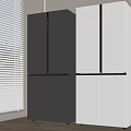 Black and White Four Door Refrigerators in Modern Room With Window Blinds