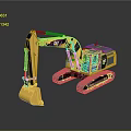 CAT Yellow Tracked Excavator With Front Shovel Bucket And Operator Cabin