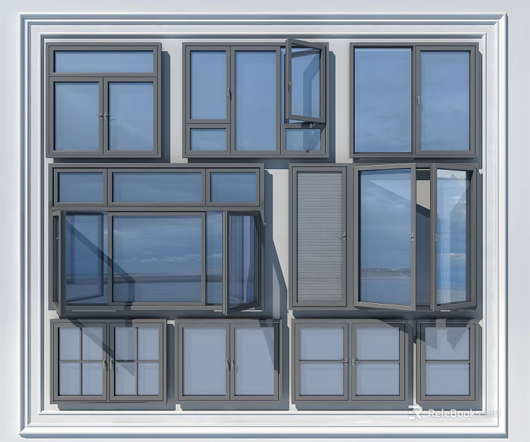 Modern Multiple Casement Windows Design With Various Opening Styles And Glass Panels 3d model 