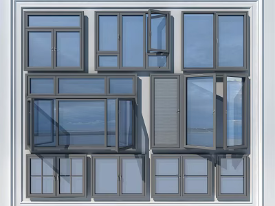 Modern Multiple Casement Windows Design With Various Opening Styles And Glass Panels 3d model