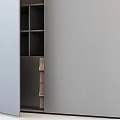 Modern Wardrobe Design With Mirrored Doors Gray Finish And Decorative Strips