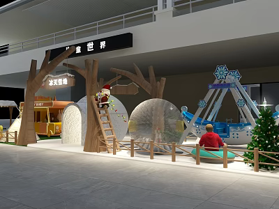Festive Children's Playground With Christmas Decorations Swings Transparent Ball And Slide 3d model