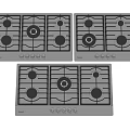 Black Gas Cooktops With Multiple Burners And Control Knobs For Kitchen 3d model