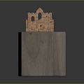 Wooden Architectural Model With Castle Like Arched Structures On Cube Base