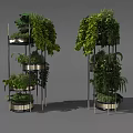 Multi tiered Metal Stand Bonsai Potted Plants With Green Foliage For Indoor Decor