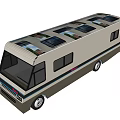 Modern White RV Vehicle With Colorful Exterior Graphics Multiple Windows And Roof Features