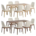 Modern Dining Table Set With Wooden Table And Six Beige Upholstered Chairs 3d model