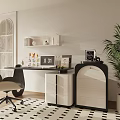 Study Desk Cream Style Office Desk Computer Desk Side Table Low Cabinet E-Sports Chair 3d model