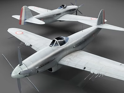 Two Vintage Military Propeller Planes With Silver Bodies And Red Insignia 3d model