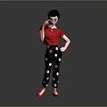 Cartoon Female Character With Black Short Hair Red Shirt And Polka Dot Pants