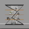 Modern Geometric Bookcase With Wooden Shelves And Decorative Items On