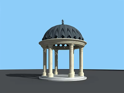 Classical Pavilion With Black Dome And White Columns Against Blue Sky 3d model