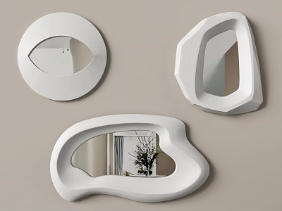Three Modern White Wall Mounted Bathroom Mirrors With Unique Shapes 3d model