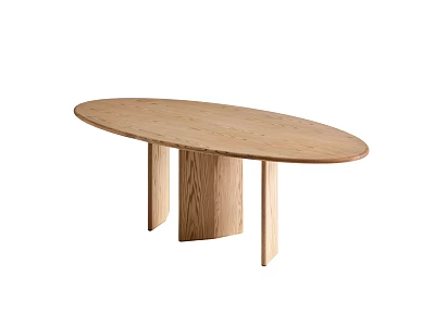 Minimalist Modern Oval Oak Dining Table With Unique Wooden Base Design 3d model