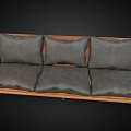 Modern Three Seater Sofa With Gray Cushions Wooden Frame And Metal Legs