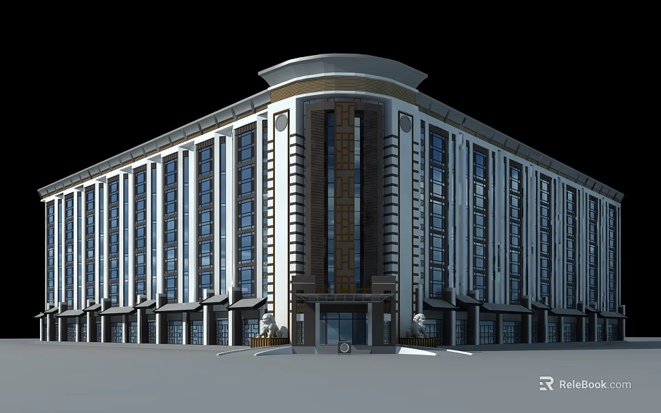 Modern Multi Story Commercial Complex With Glass Facade And Contemporary Design 3d model 