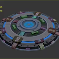 Futuristic Sci Fi Character Interacting With Circular Tech Device Featuring Blue Core And Control Panels 3d model