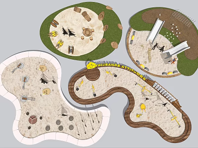Creative Kids Play Area Design With Various Shapes Sand Pits Play Equipment And Paths 3d model