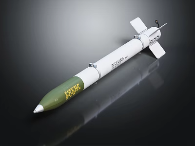 Military Missile With Green And White Body Rear Fins And Metallic Surface 3d model