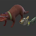 3D Modeled Brown Otter Wearing Tech Headgear With Mechanical Tools And Yellow Component