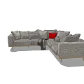 Modern Sectional Sofa With Multiple Cushions And Red Accent Pillow 3d model