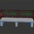 Iron Railing Bench With Decorative Scrollwork White Stone Seat And Sturdy Legs