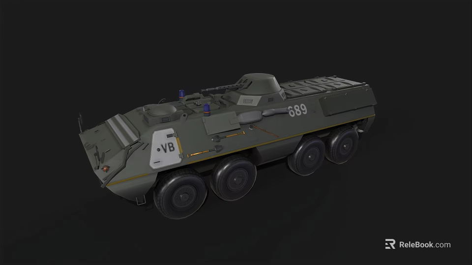 Green Wheeled Military Tank Featuring NB Marking And 889 Number Design 3d model 