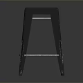 Black Metal Stool With Four Legs And Crossbar On Dark Reflective Surface