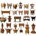 Classic Style Decorative Ornament Set With Various Metal Tower Tripod And Incense Burner Designs