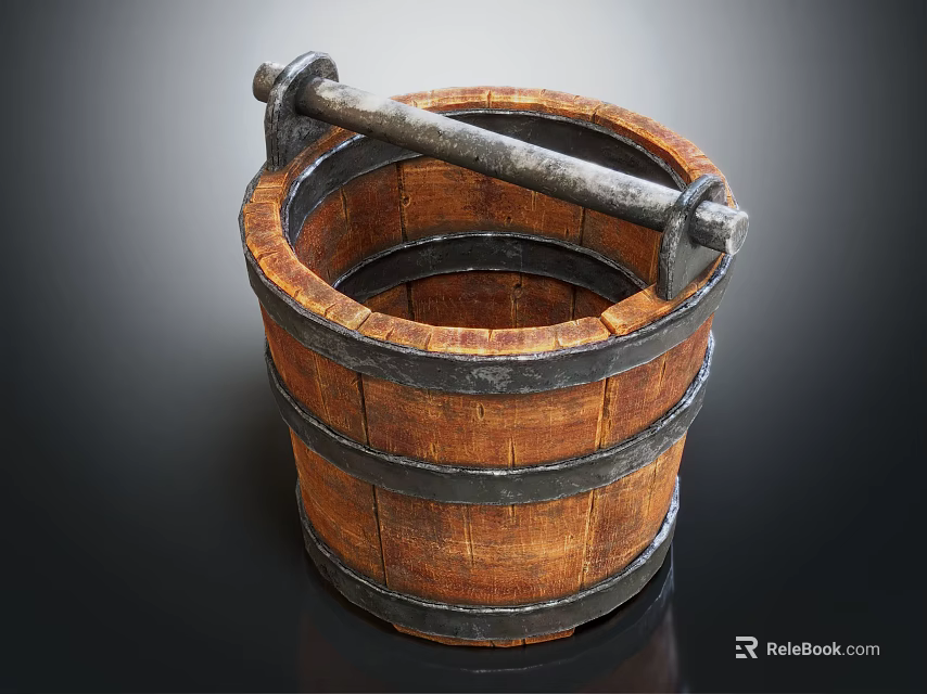 Vintage Decorative Ornament Set Wooden Barrel With Metal Handle And Hoops 3d model 