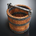 Vintage Decorative Ornament Set Wooden Barrel With Metal Handle And Hoops