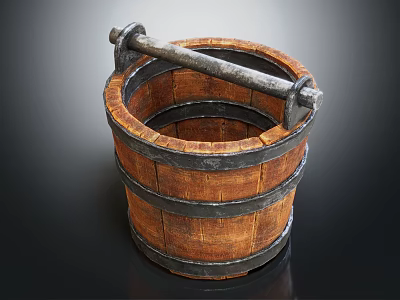 Vintage Decorative Ornament Set Wooden Barrel With Metal Handle And Hoops 3d model