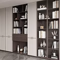 Modern Wooden Bookcase Interior Design With Shelves Doors Books Vases And Sculptures