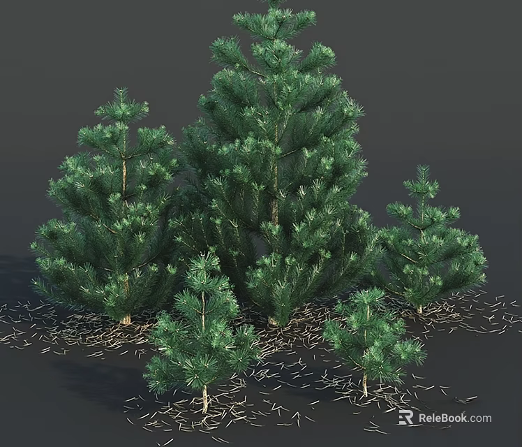 Decorative Ornament Set Featuring Green Pine Trees In Various Sizes For Home Decor 3d model 