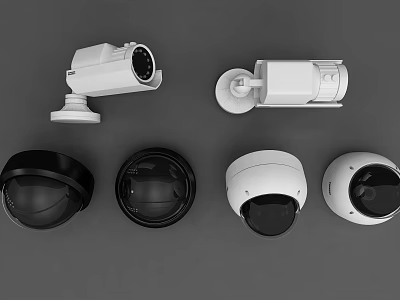 Projection Surveillance Cameras With White Black Bullet Dome Shapes Various Types Security Devices 3d model