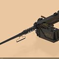 Military Machine Gun With Long Barrel And Ammunition Belt Feed System Design