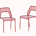 Red Geometric Pattern Leisure Chair with Hollow Design and Metal Frame Structure