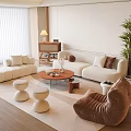 Sofa Coffee Table Combination Sofa Carpet Floor Lamp Cream Wind Double Sofa Pier Plant 3d model