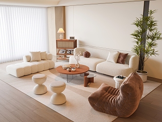 Sofa Coffee Table Combination Sofa Carpet Floor Lamp Cream Wind Double Sofa Pier Plant 3d model